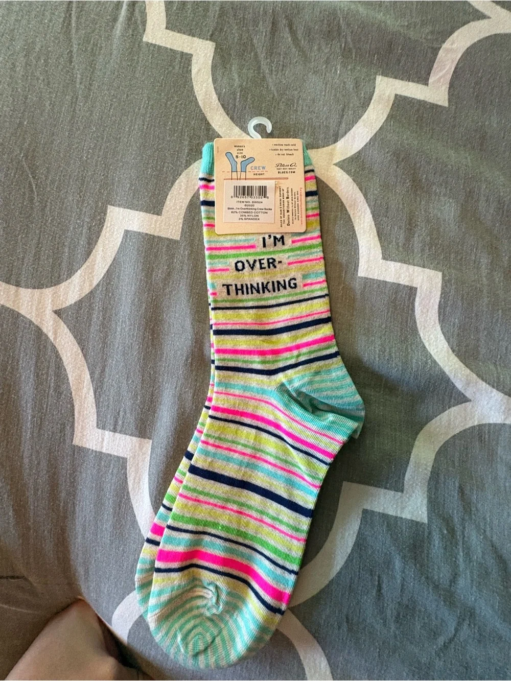 Striped 'I'm Overthinking' Crew Socks